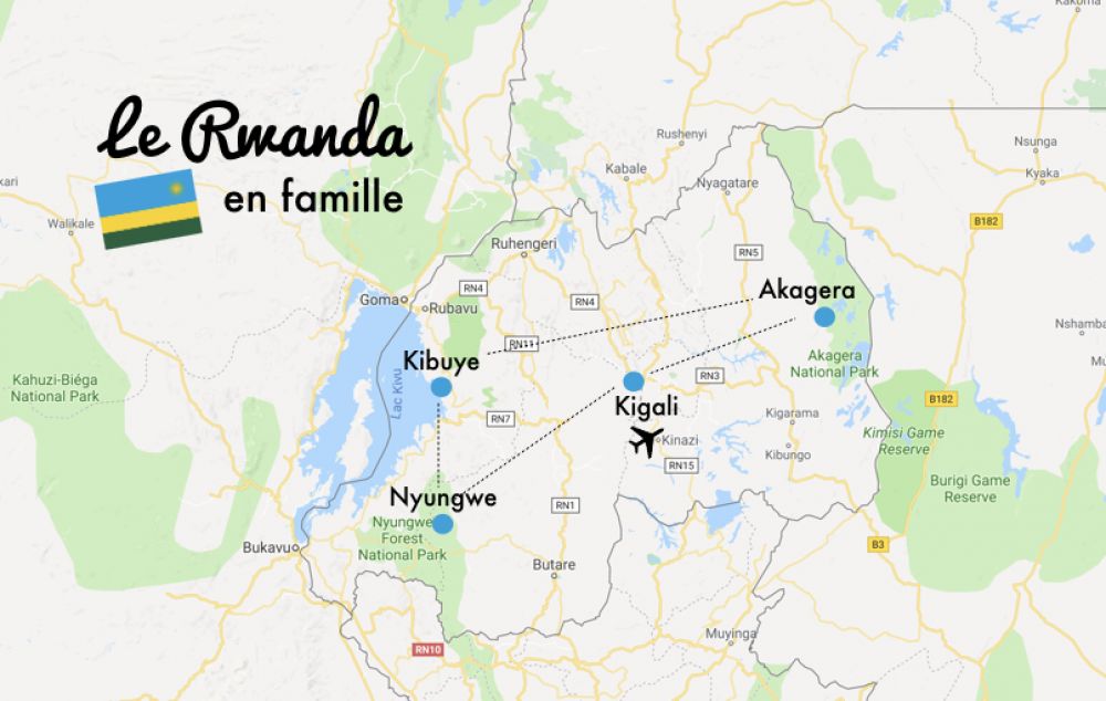 carte itin&eacute;raire voyage au Rwanda