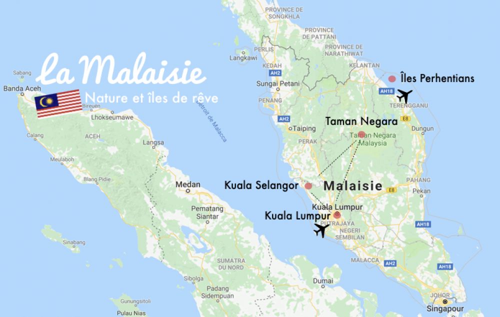 carte itin&eacute;raire malaisie en famille
