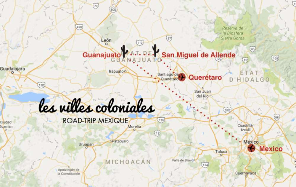 carte guanajuato et san miguel de allende Mexique